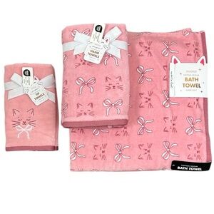 PETS - Envogue  - ‘Cats & Bows’ bath towel set. Cotton Velour NWT Firm! Last one